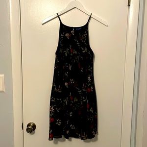 Blue Rain Spaghetti Strap Shift Dress in Black with Floral